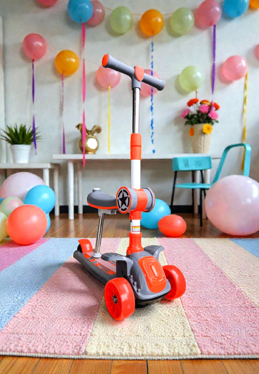 Самокат детский трёхколёсный, с музыкой и светом, цвет бело-красный