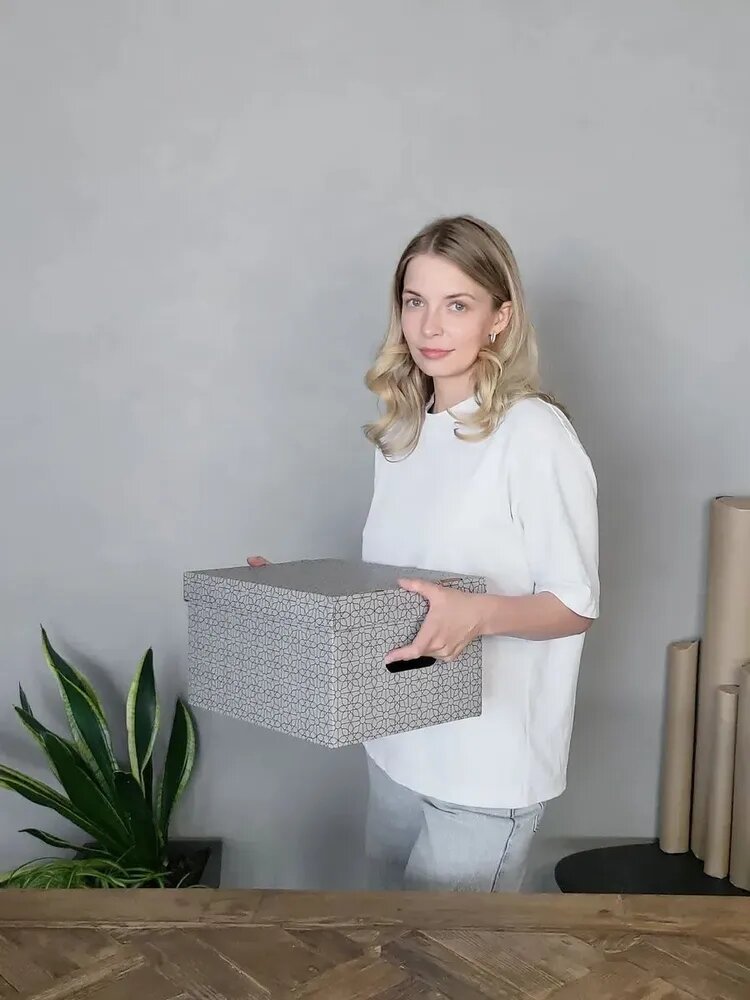 Коробки для хранения, с ручками, с крышкой, серые, 34x18x25 см, 3 шт — фото 1