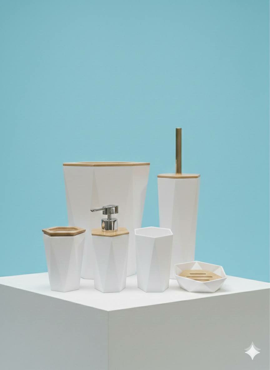 Набор для ванной комнаты 6 в 1 – Черный мат и натуральный бамбук