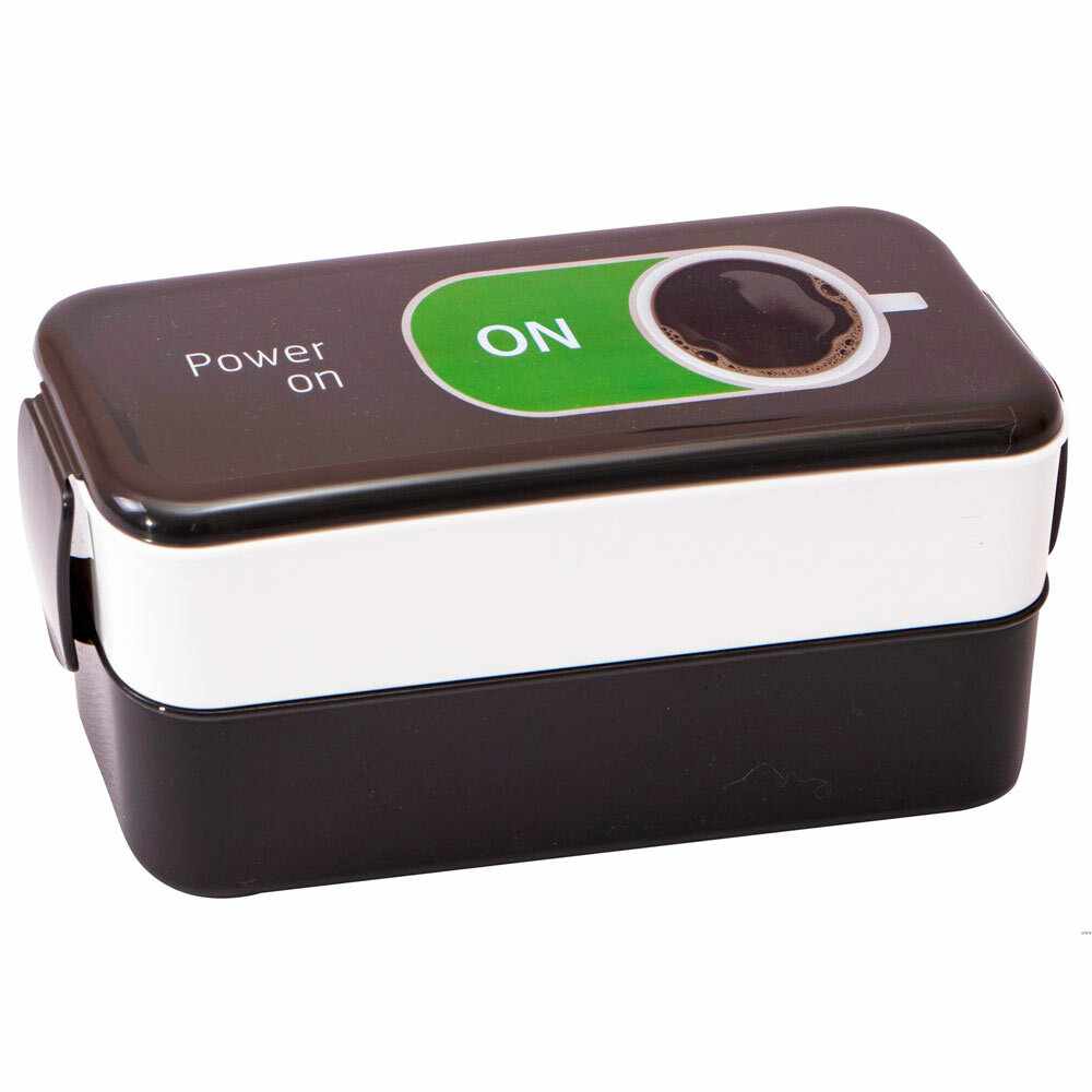 Контейнер для обеда двухъярусный 1 л, пластик, черно-белый, с защелками