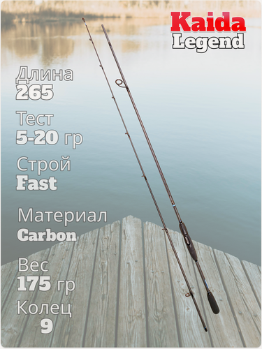 Изображение товара Спиннинг Kaida Legend, штекерный, 265см, карбон, тест 5-20гр, чёрный