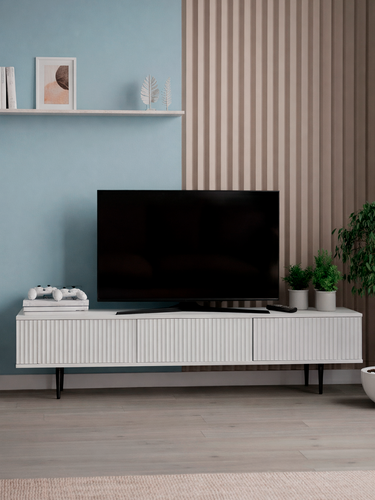 Изображение товара Тумба под телевизор Акцент "Дерби", с 3-мя ящиками, на ножках, белая