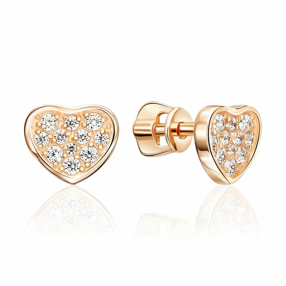 Серьги пусеты PLATINA, красное золото, 585 проба, фианит