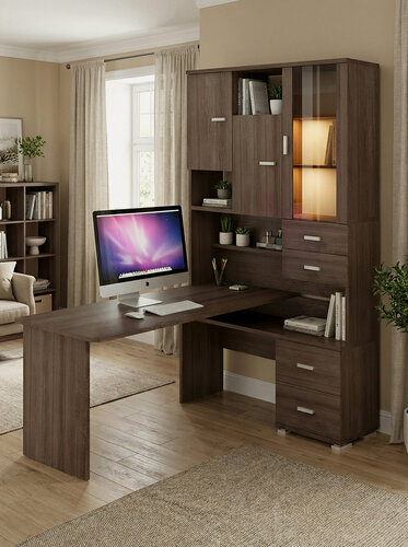 Изображение товара Стол компьютерный Мэрдэс СР-620/160 ш-прав Шамони, угловой, с ящиками, с полками, 130х160х216 см