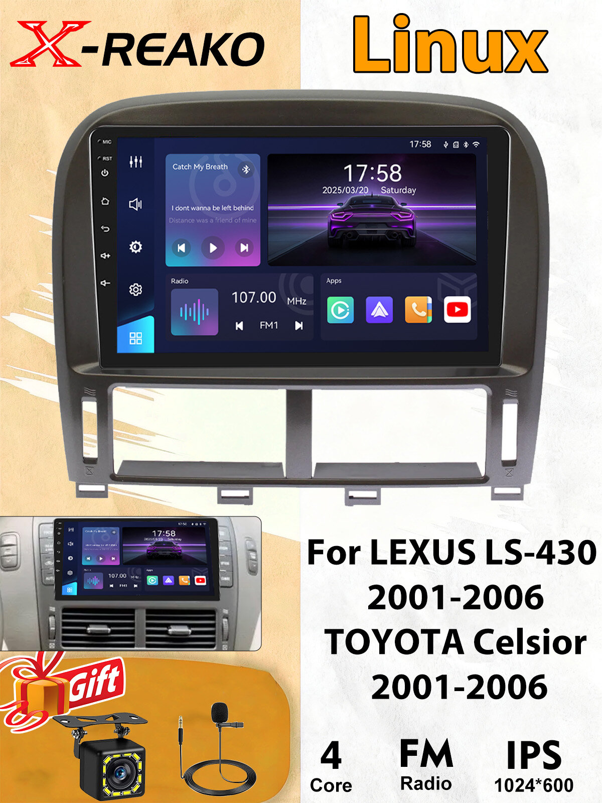 Магнитола для Lexus LS430 2000 - 2006 Android 9 дюймов Wi-Fi