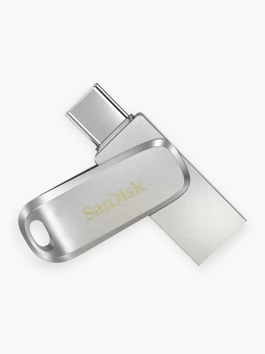Флешка SanDisk Ultra Dual Drive Luxe, 128 ГБ, USB 3.2 Gen1, металл, серебристый (SDDDC4-128G-G46)