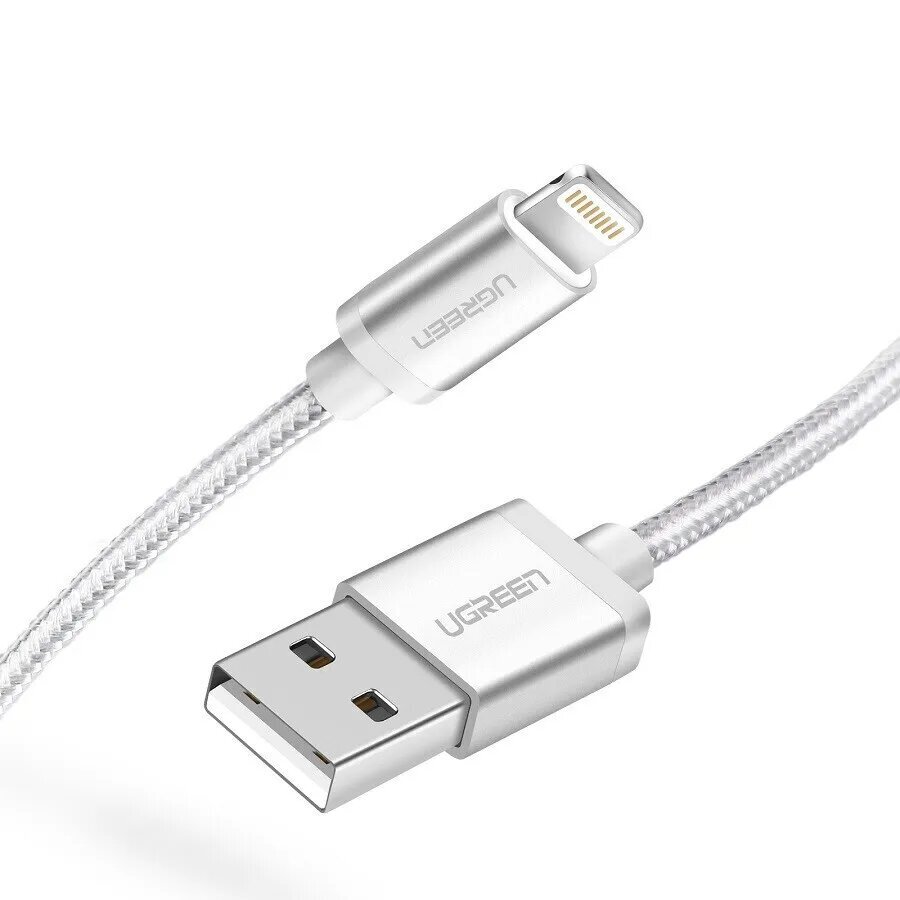 Кабель UGREEN US199 (60161) Alu Case Braided Lightning Cable. Длина 1 м. Цвет: серебристый
