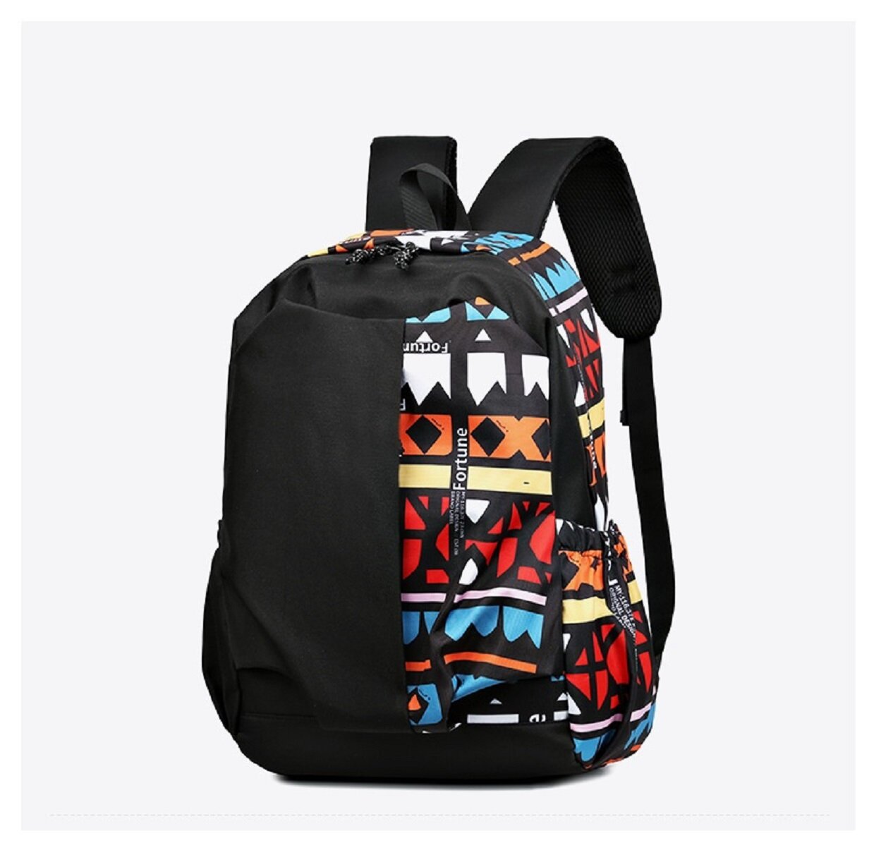 Рюкзак черный с разноцветной вставкой. Повседневный, для старших классов