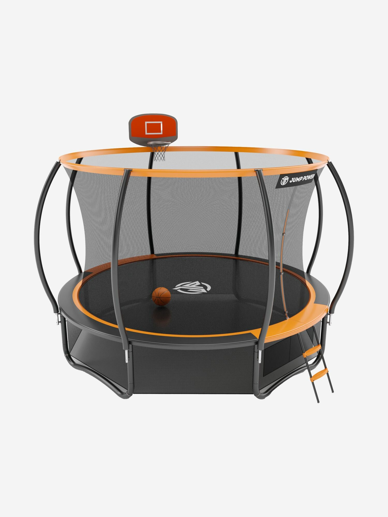 Батут Jump Power "Pro Inside Basket", каркасный, 12 футов, баскетбольное кольцо, оранжевый