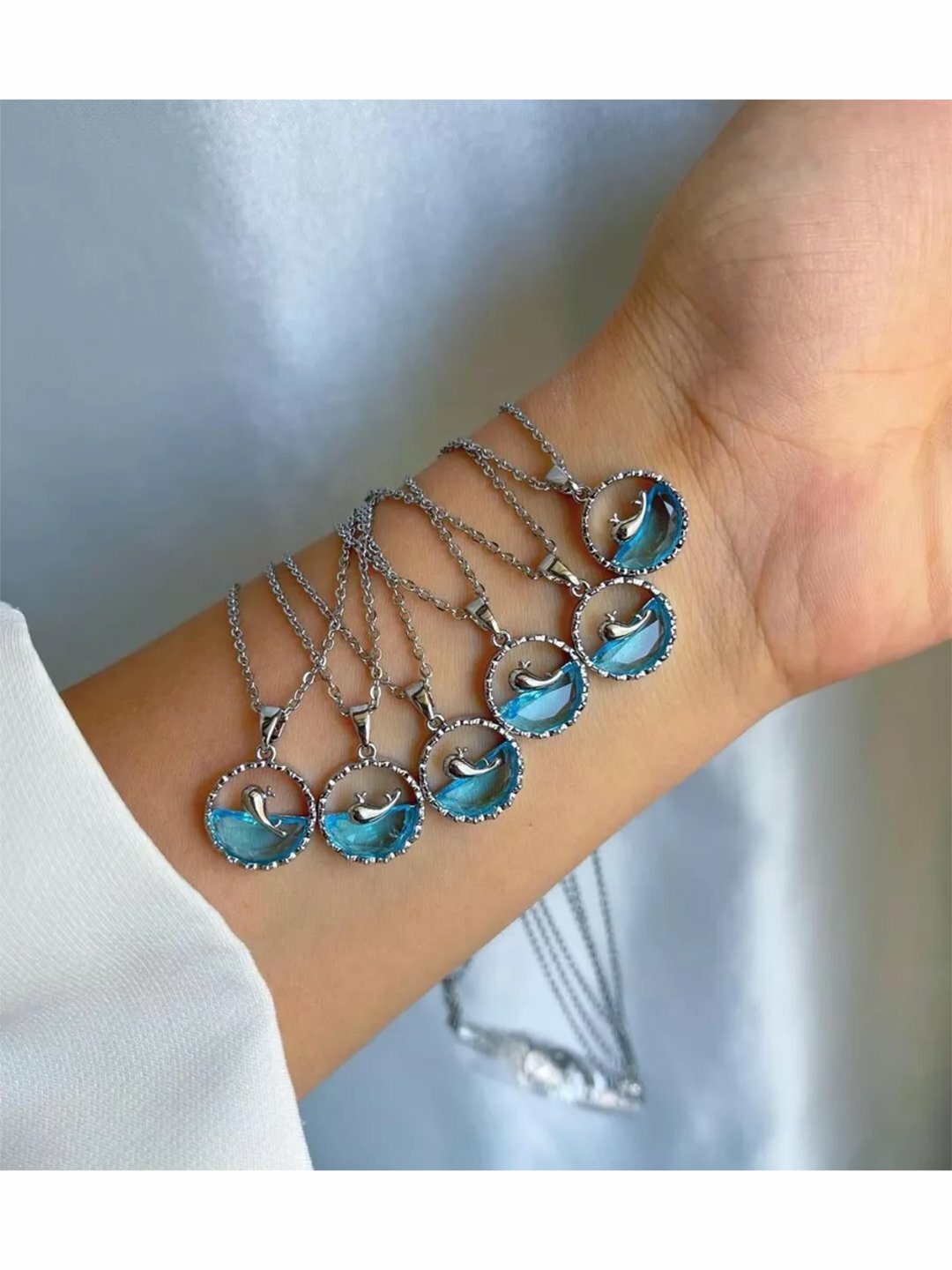 Цепь, 1 шт., длина 30 см, синий/серебристый — фото 1