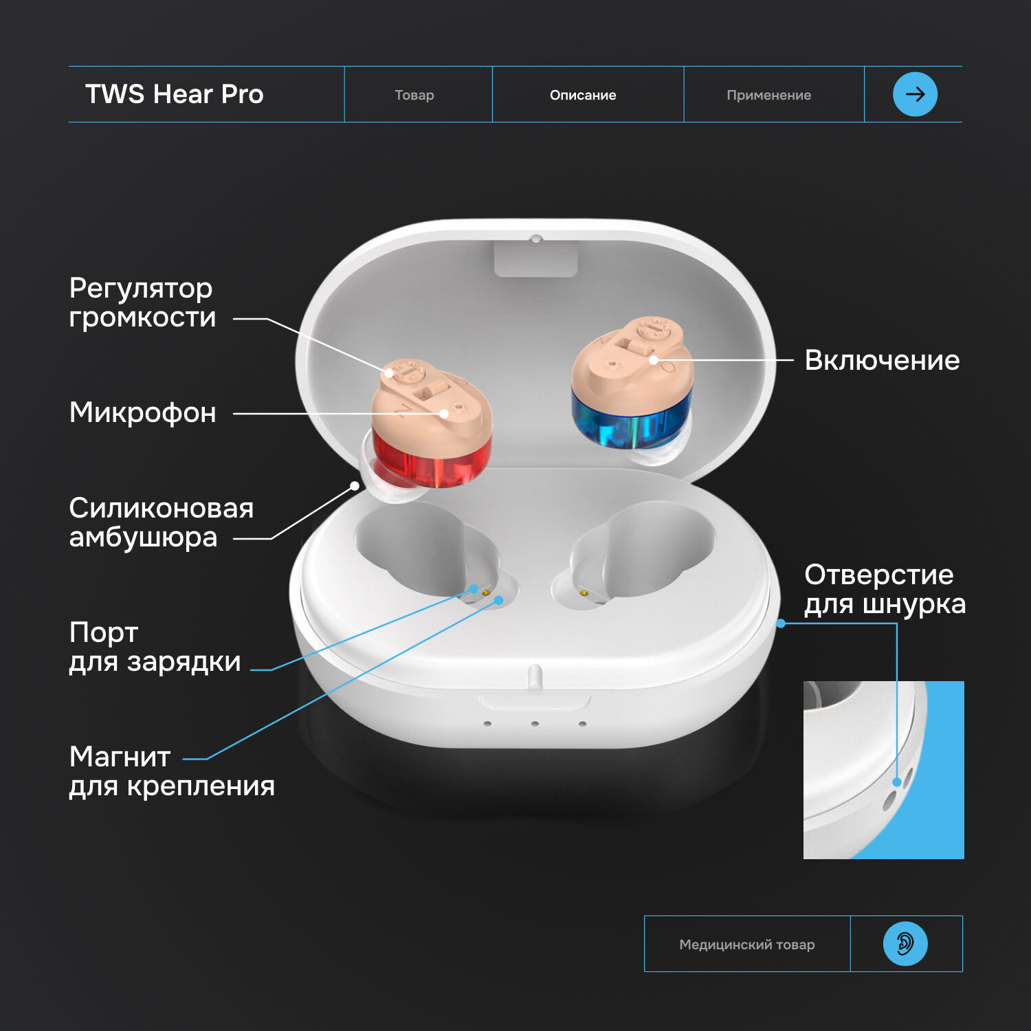 Слуховые Аппараты Слуховой аппарат Maxmoll Hearing Aid Z-3101, внутриушной, 4 программы, шумоподавление