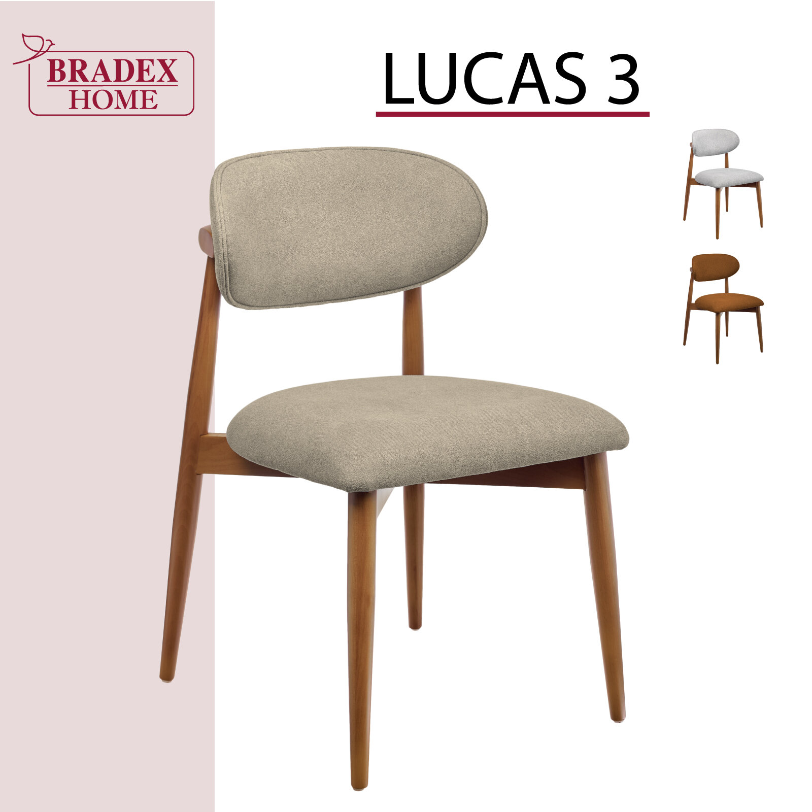 Стул кухонный со спинкой обеденный мягкий Lucas3 латте бежевый букле с ножками цвета орех
