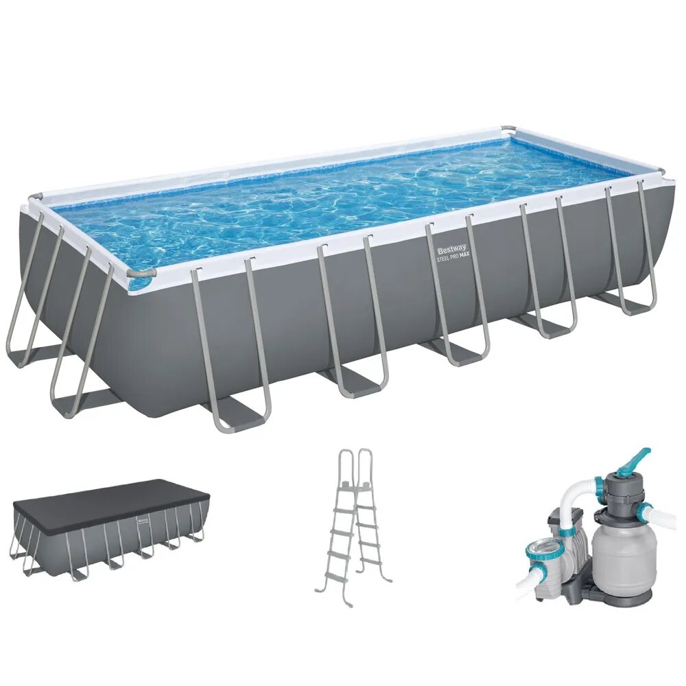 Прямоугольный каркасный бассейн Bestway 640х274х132см+фильтр-насос лестница тент