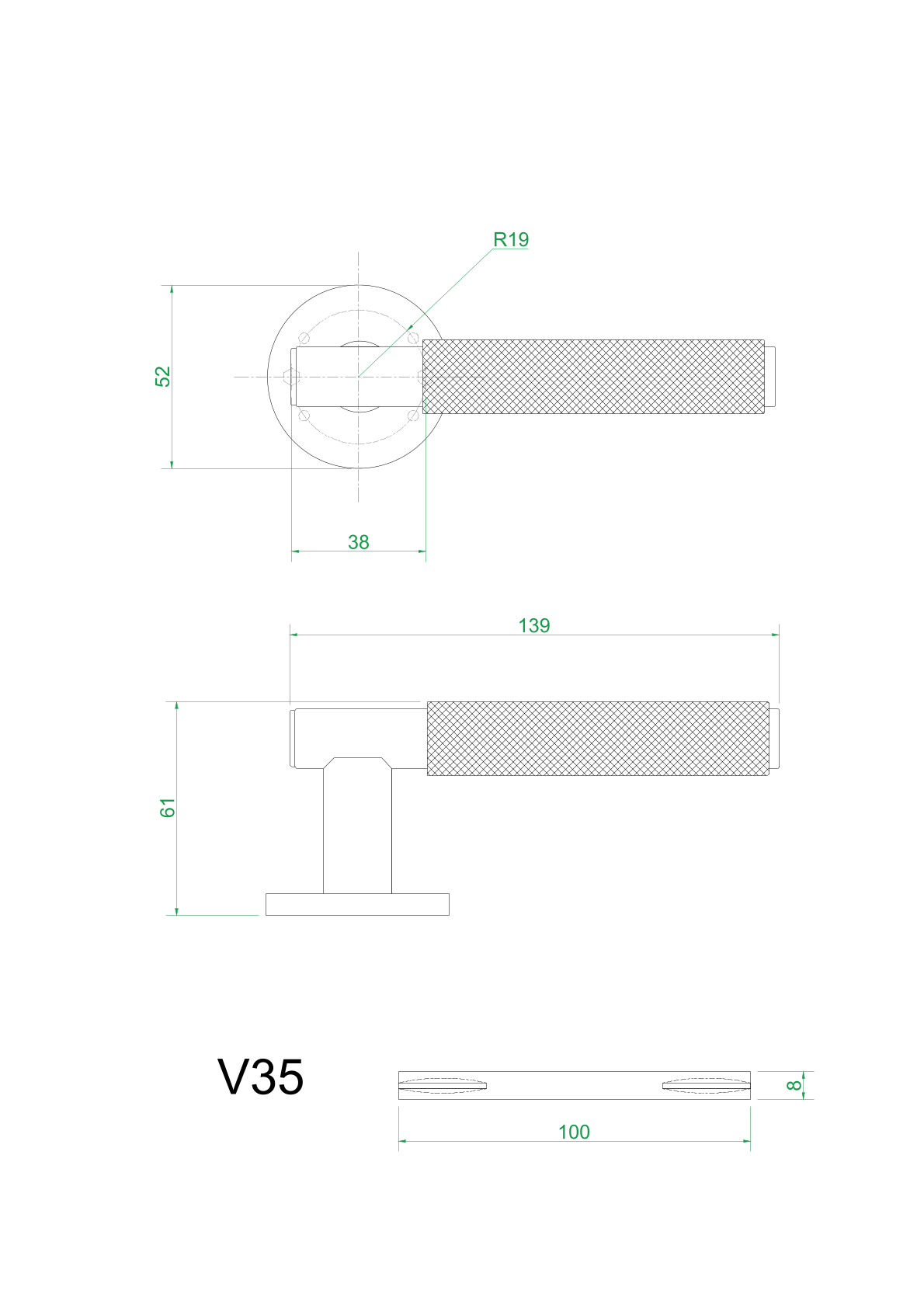Ручка дверная межкомнатная алюминиевая Vantage V35BL-2 SL черный, 2 шт. — фото 1