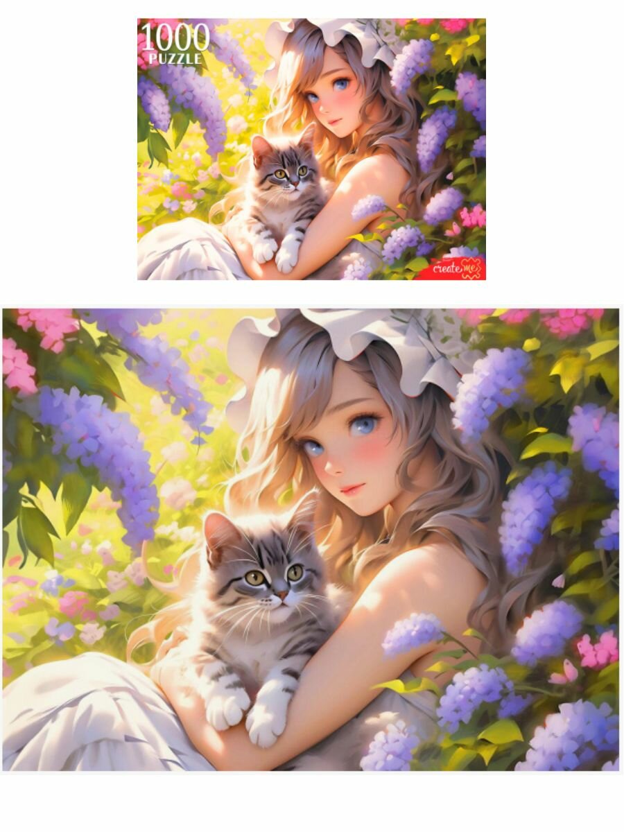 Пазлы 1000, Девушка с котёнком — фото 1