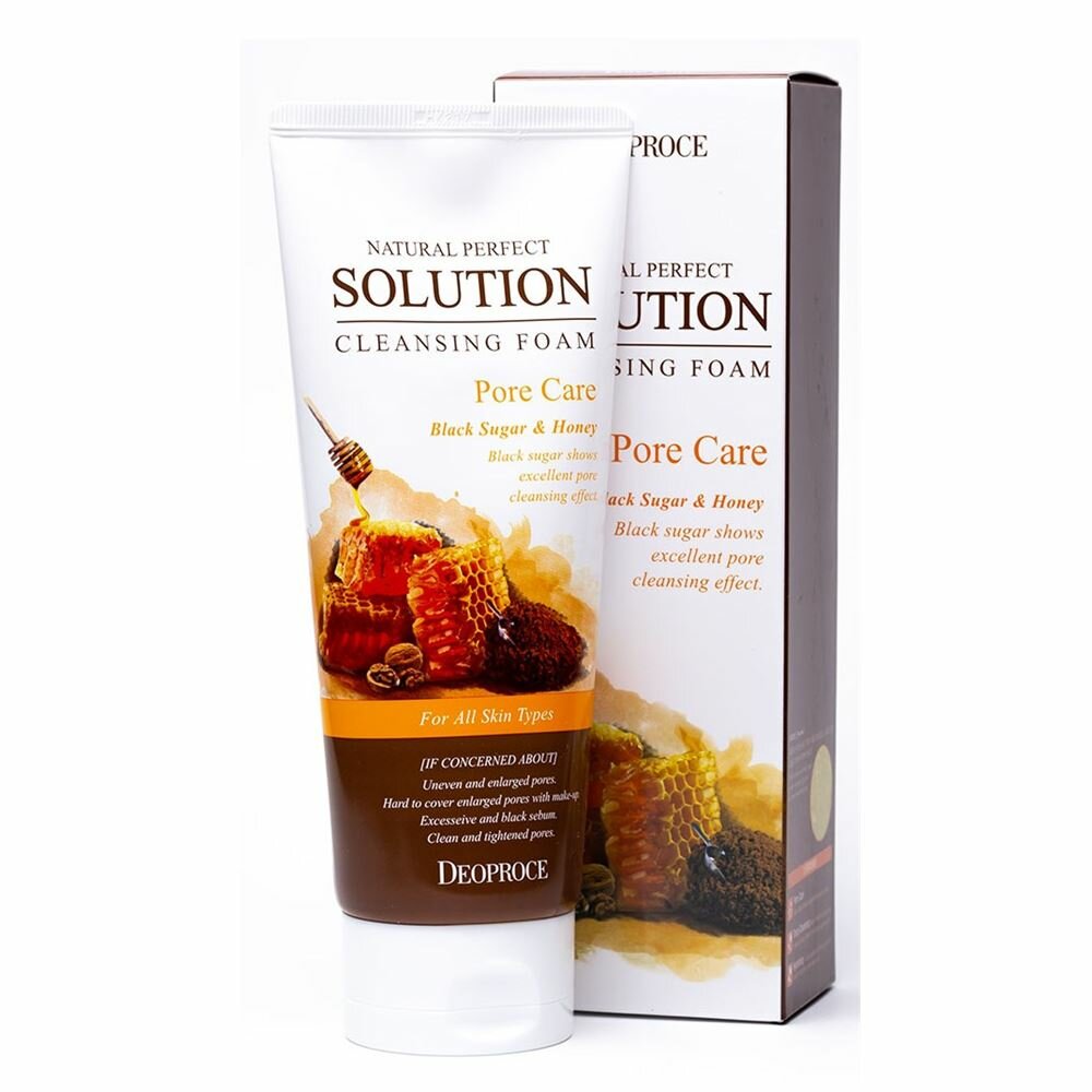 Пенка Deoproce Natural Perfect для умывания с сахаром и медом для сужения пор, 170 мл