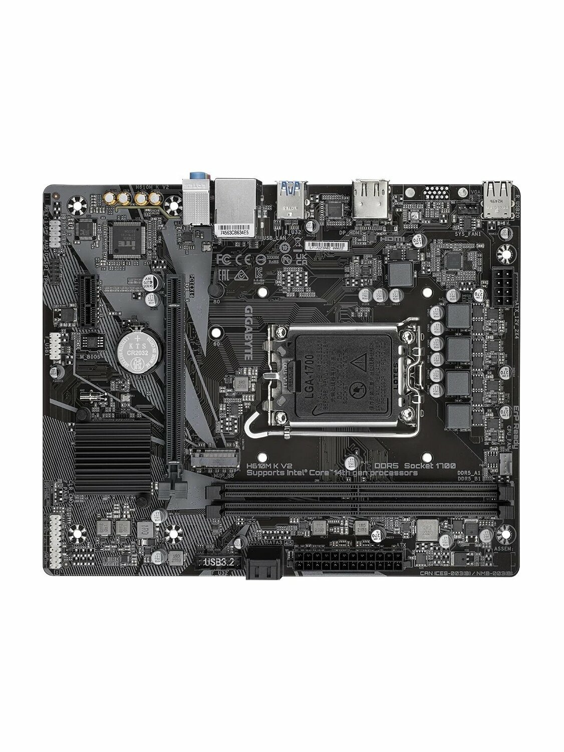 Материнская плата Gigabyte H610M K V2, Soc-1700, Intel H610, mATX