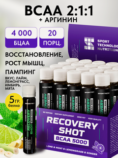 Изображение товара BCAA+аргинин 5000 SPORTTECH, лайм-имбирь-лемонграсс-мята, 20 ампул*25мл, рост мышц, восстановление, сила, выносливость