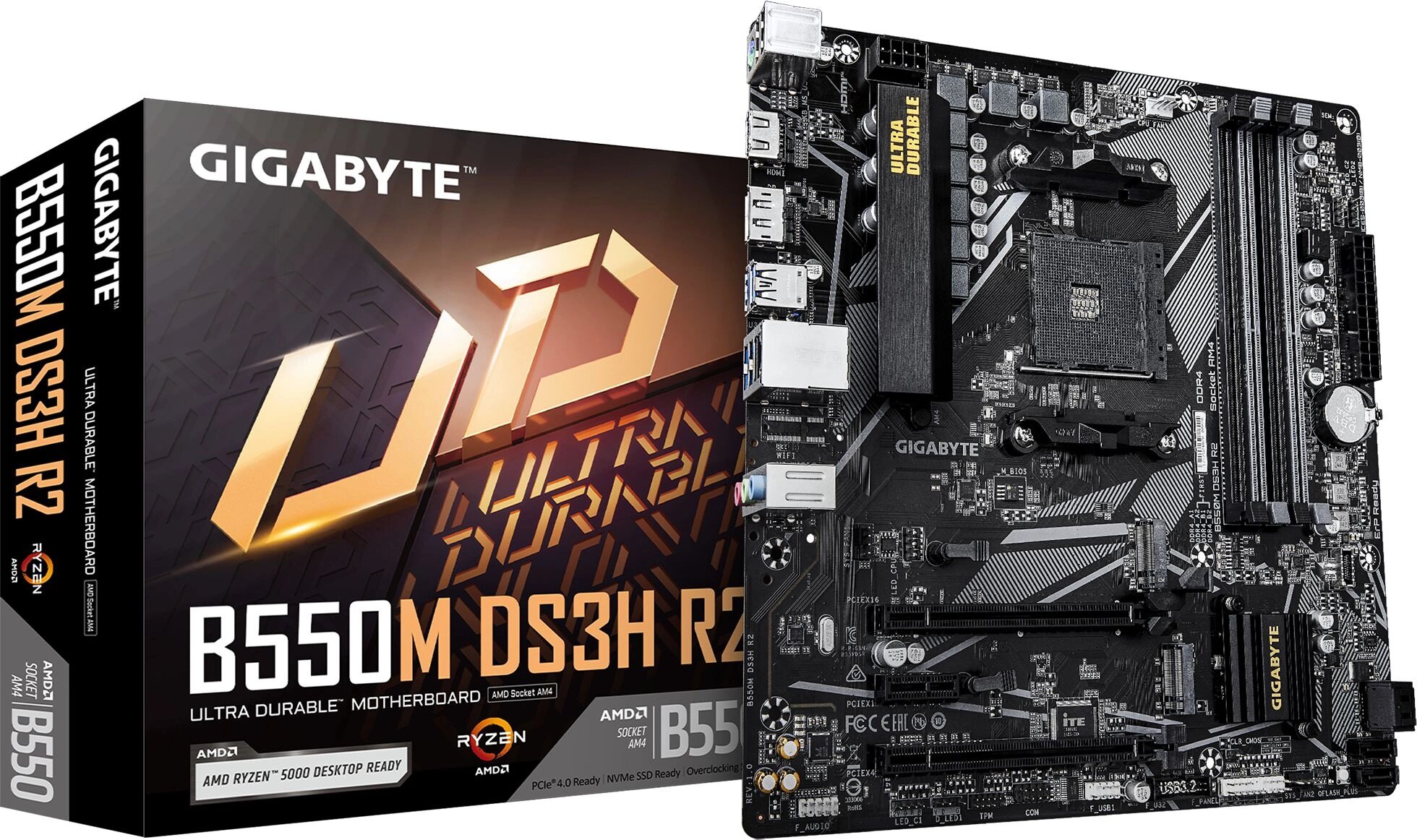 Gigabyte Материнская плата Gigabyte B550M DS3H R2 Soc-AM4 AMD B550 4xDDR4 mATX AC`97 8ch(7.1) GbLAN RAID+HDMI+DP