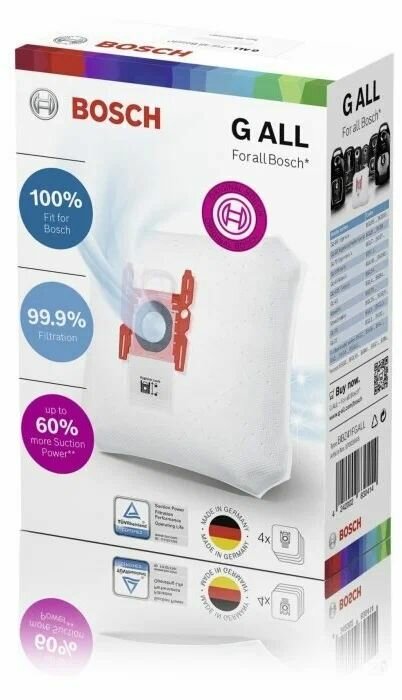 Мешки-пылесборники BOSCH PowerProtect BBZ41FGALL, для пылесосов, белые, 4шт — фото 1