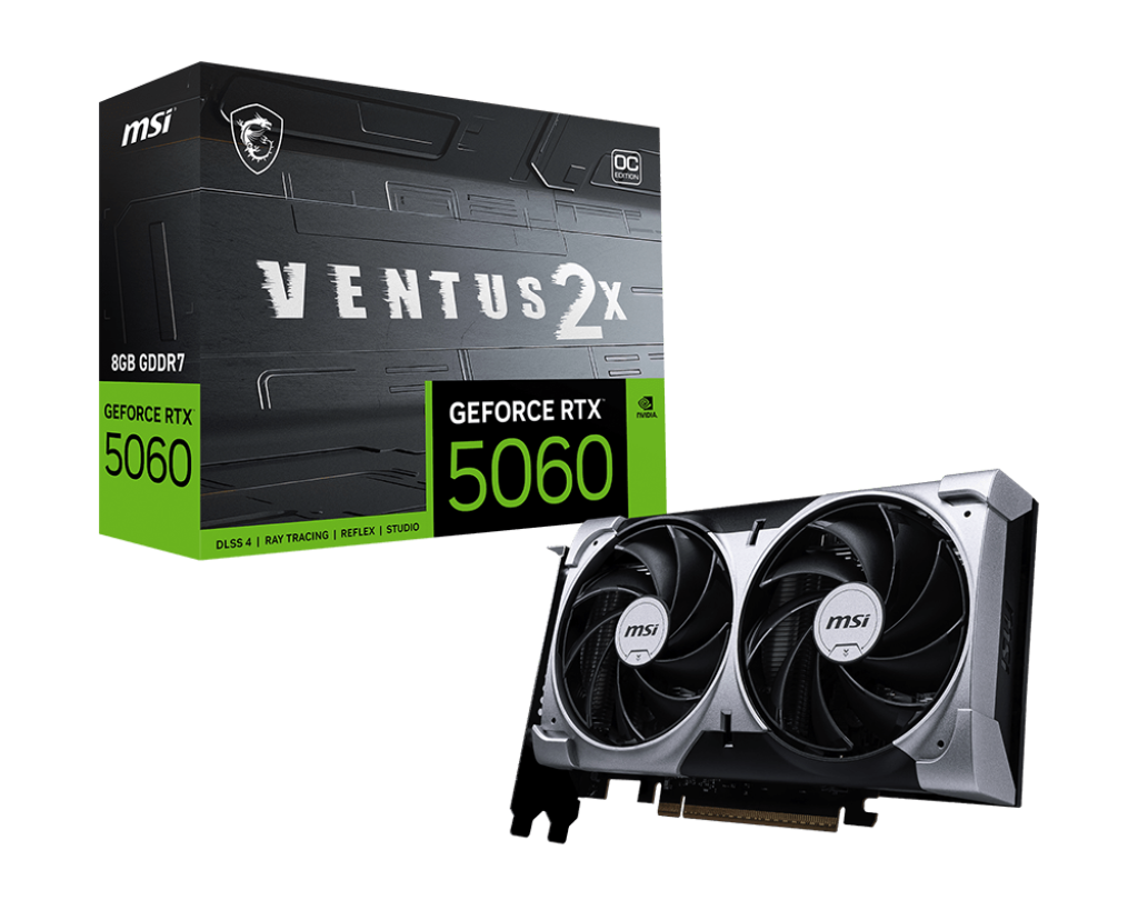 MSI Видеокарта MSI GeForce RTX 5060 8G VENTUS 2X OC (GeForce RTX 5060, 8ГБ GDDR7, HDMI, 3xDP) (PCI-E) (ret)
