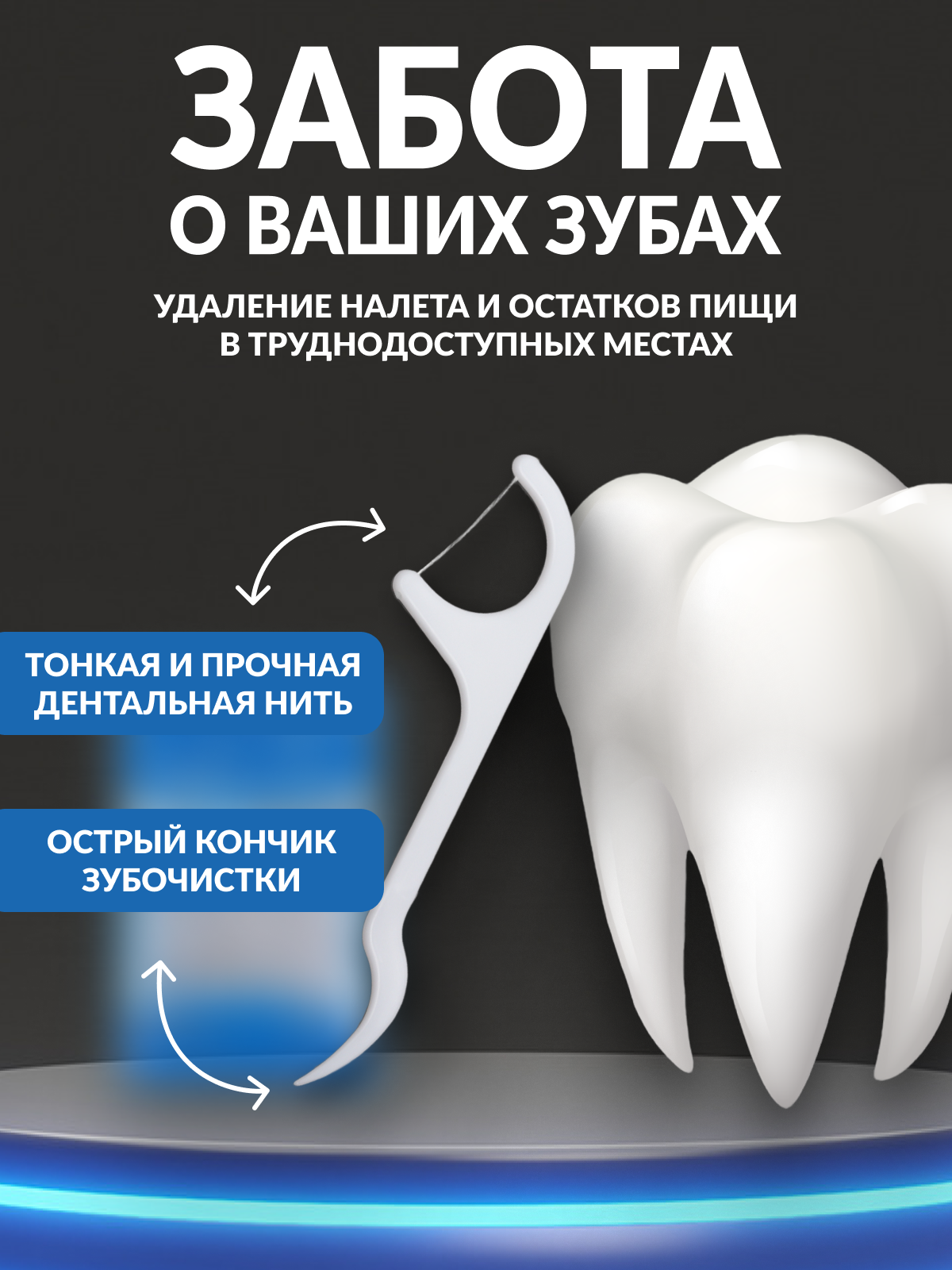Изображение Зубная нить с зубочисткой 100 шт. Флоссеры. Зубочистки с нитью