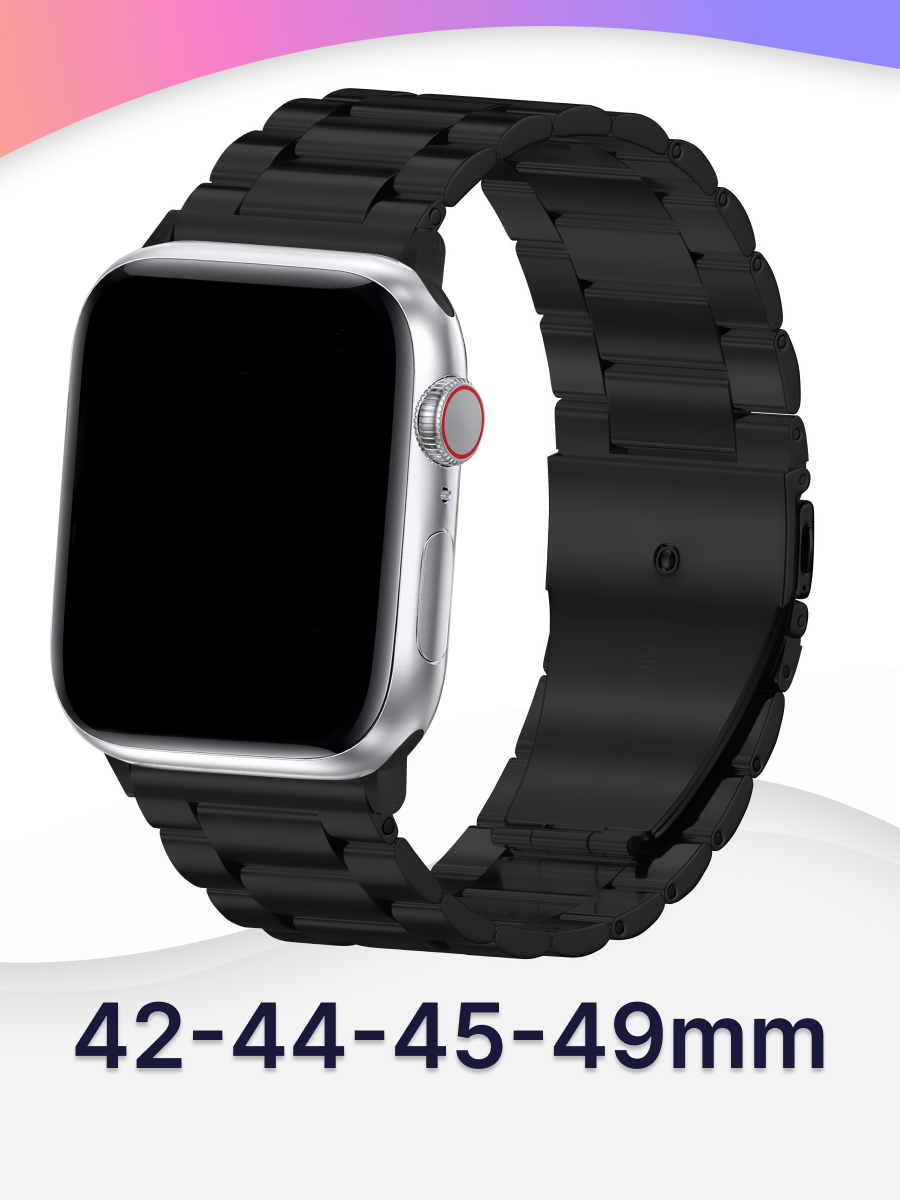 Металлический ремешок для Apple Watch 42-44-49 mm, Series 1-10, SE, блочный браслет для часов, черный