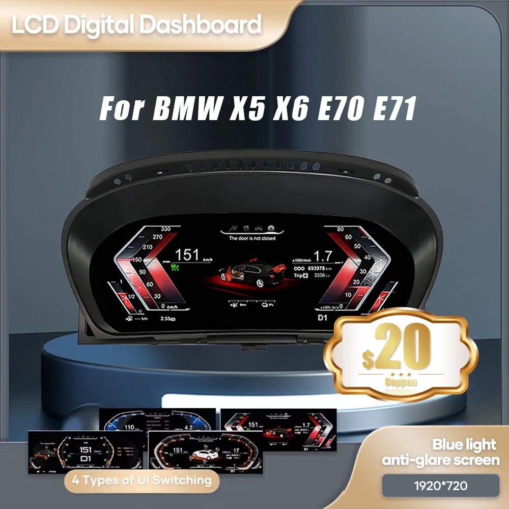 12,3-дюймовая автомобильная ЖК-дисплей Linux для BMW X5 серии E70 E71 2006-2013 CCC CIC, панель приборной панели, виртуальный CockPit, спидометр, For BMW X6 E71