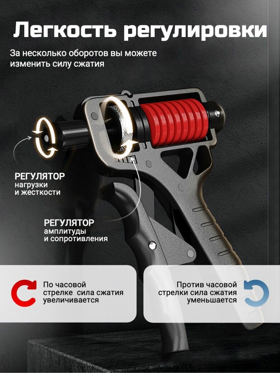 Эспандер кистевой, Эспандер для рук, Пружинный, с регулировкой нагрузки от 5 кг до 165 кг — фото 1