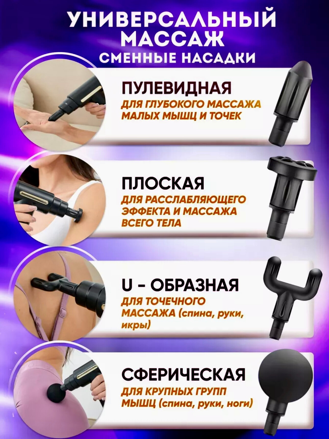Массажер-пистолет, перкуссионный ударный, для фасций тела, черный — фото 1