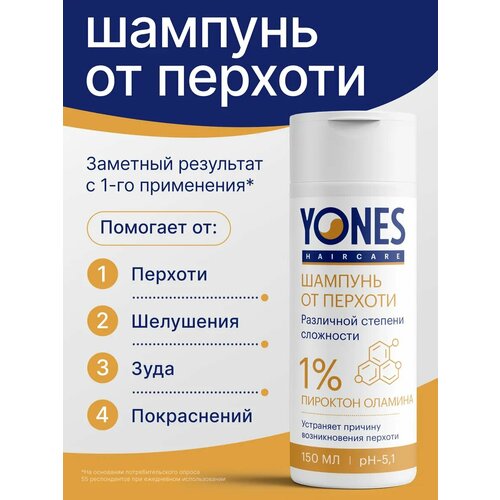 Шампунь от перхоти и против выпадения волос с пироктон оламином 1%, 150 мл, YONES