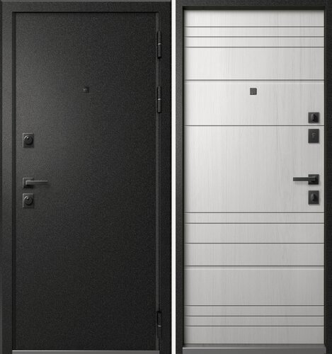 Изображение товара Дверь входная металлическая Эталон S-4 Черный муар блеск-Белый снег 860 левая