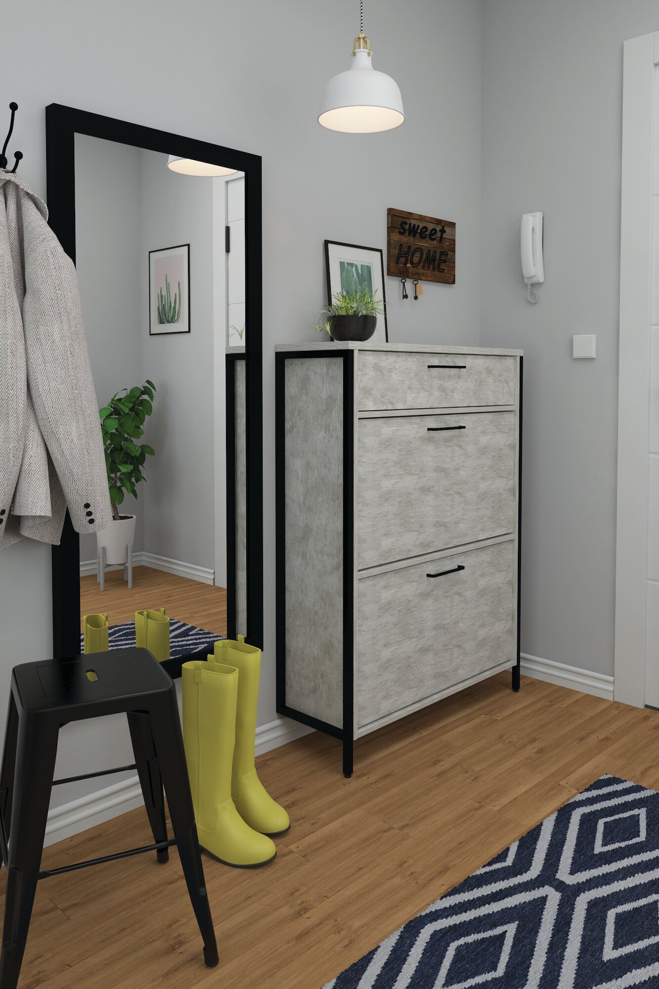 Обувница мебельнов Клаб размер ШхГхВ: 884х297x1196 см цвет: Цемент