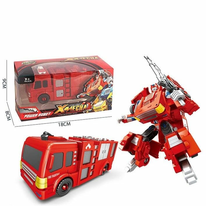 Робот-автобус КНР Fire fighting, трансформер пластиковый красный, в коробке