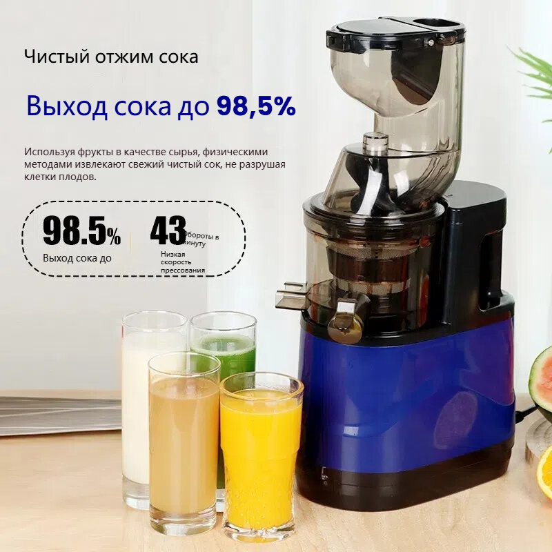 Шнековая соковыжималка для цитрусовых, овощей и фруктов/ Электрическая соковыжималка холодного отжима/ Реверс/ 300Вт