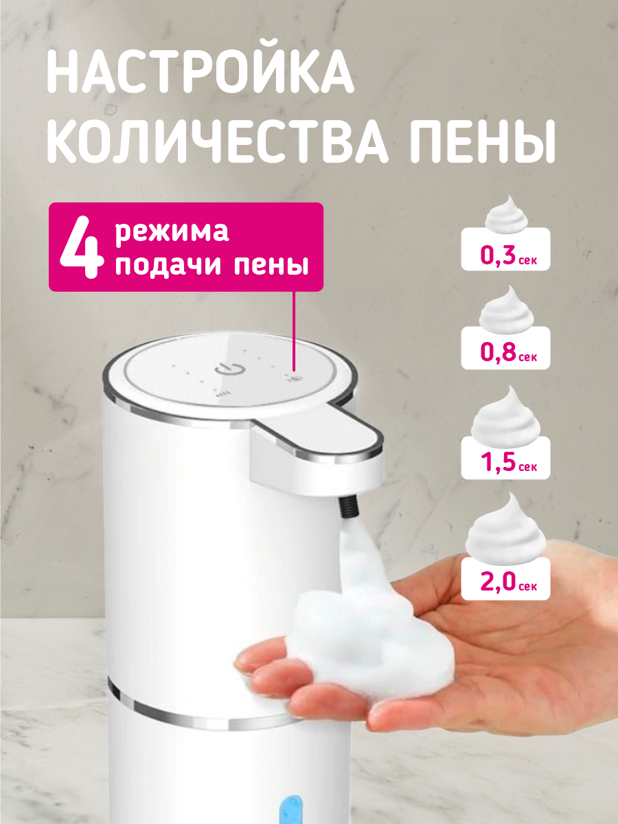 Дозатор для жидкого мыла сенсорный, белый/серебристый, KEEP HOT, возможность установки диспенсера на стену, 380мл — фото 1