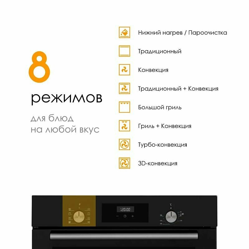 Духовой шкаф электрический встраиваемый DELVENTO 60см, 80л, гриль, конвекция, 8 режимов, 2стекла, таймер, 3года гарантия — фото 1