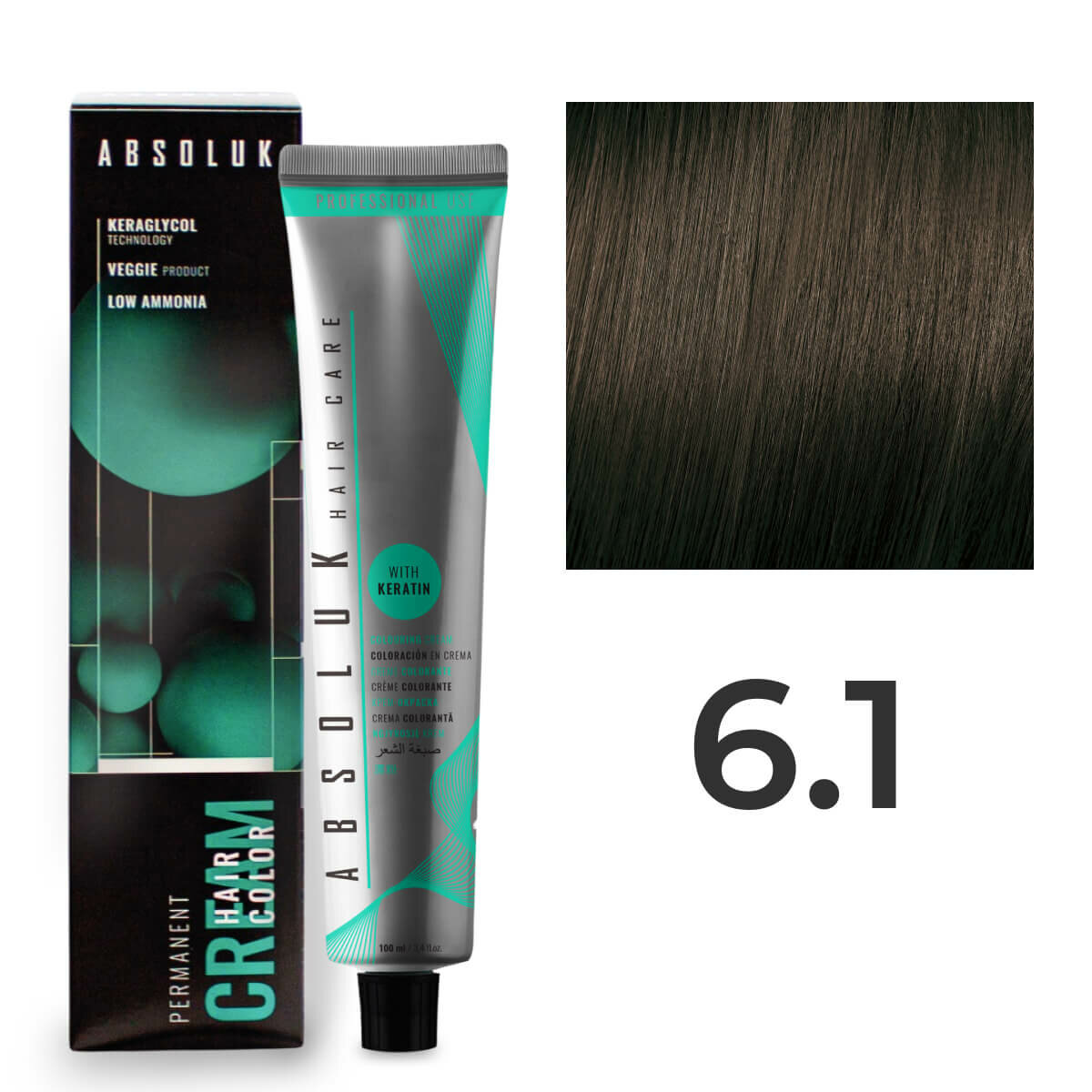 Перманентная крем-краска для волос Absoluk Hair Color Cream 6.1 Темный русый Пепельный, 100 мл