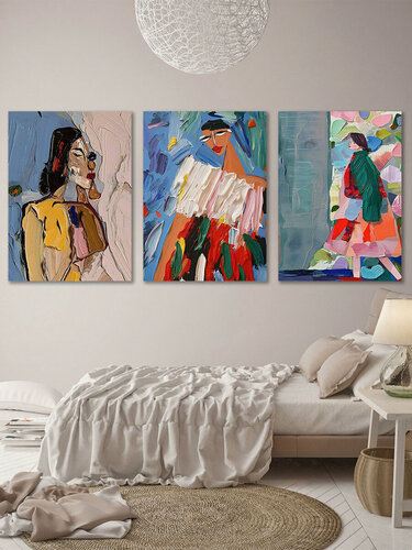 Изображение товара Модульные картины на стену / триптих - "Лицо девушки мазки абстракция", картина 3 шт, модуль 40х90 см