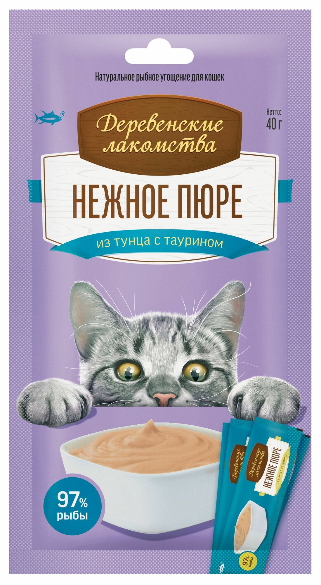 Лакомство для кошек Деревенские лакомства Нежное пюре 40 г тунец