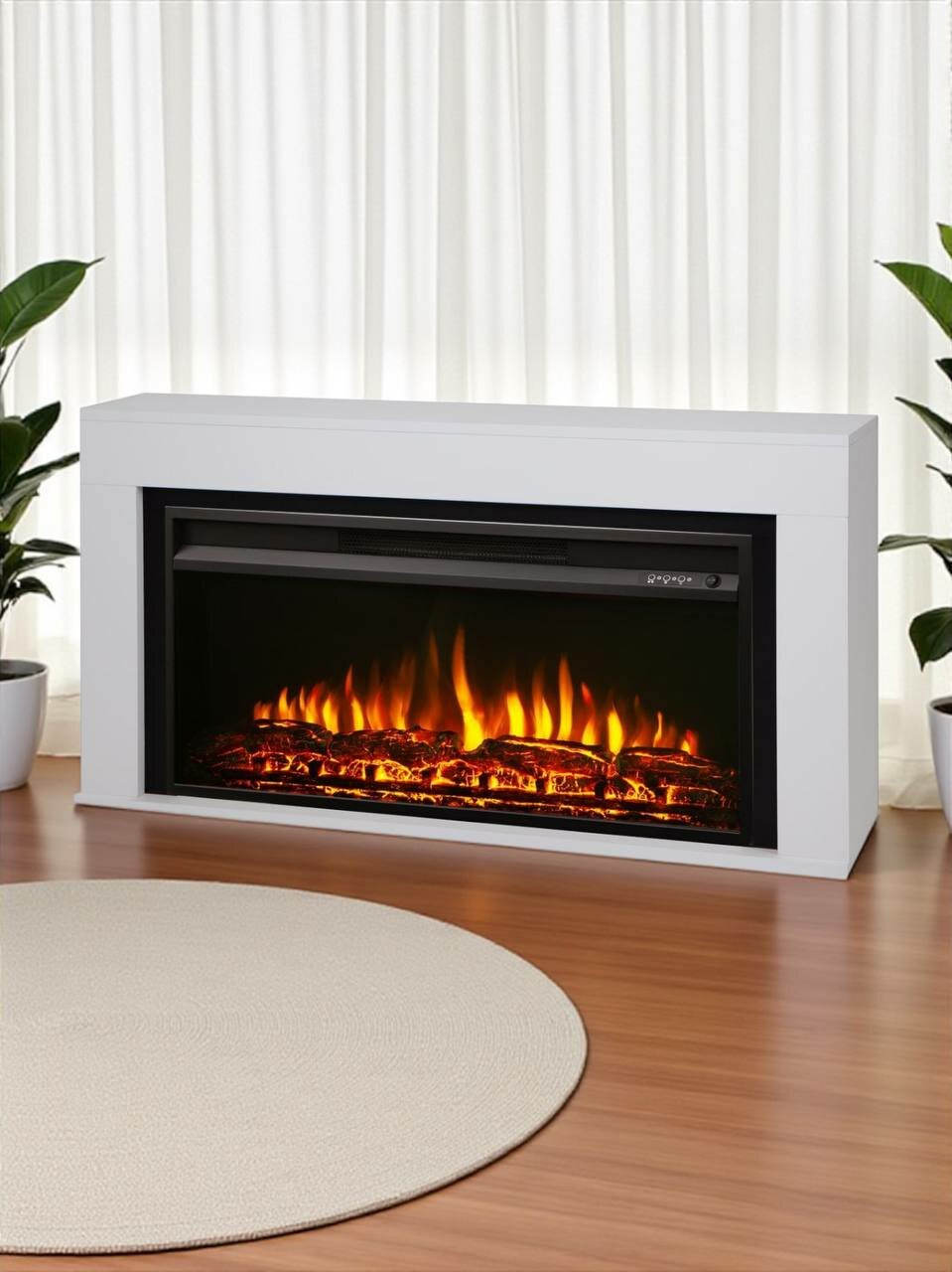 Электрокамин RealFlame Нэнси белый МДФ, напольный камин с обогревом, пульт ДУ