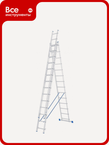 Изображение товара Алюминиевая, СИБРТЕХ, трехсекционная лестница СИБРТЕХ 3х14 ступеней 97824, бытовая конструкция устойчивая к коррозии