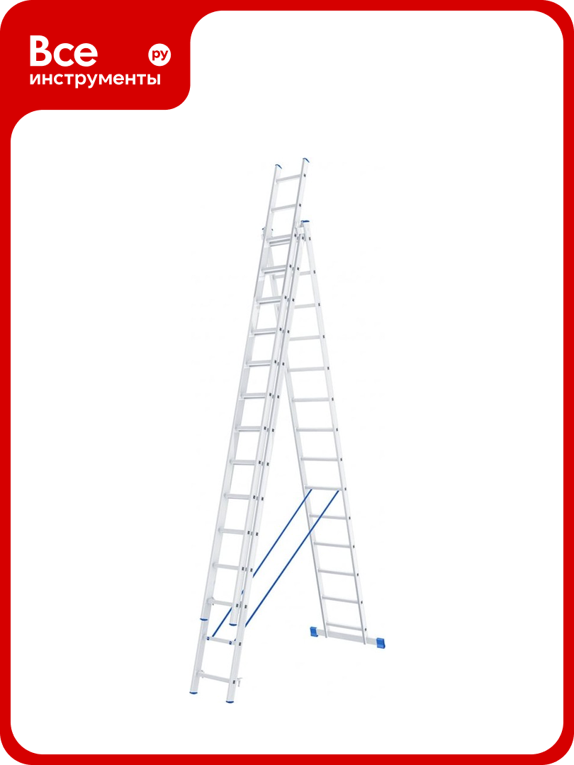 Алюминиевая трехсекционная лестница СИБРТЕХ 3х14 ступеней 97824