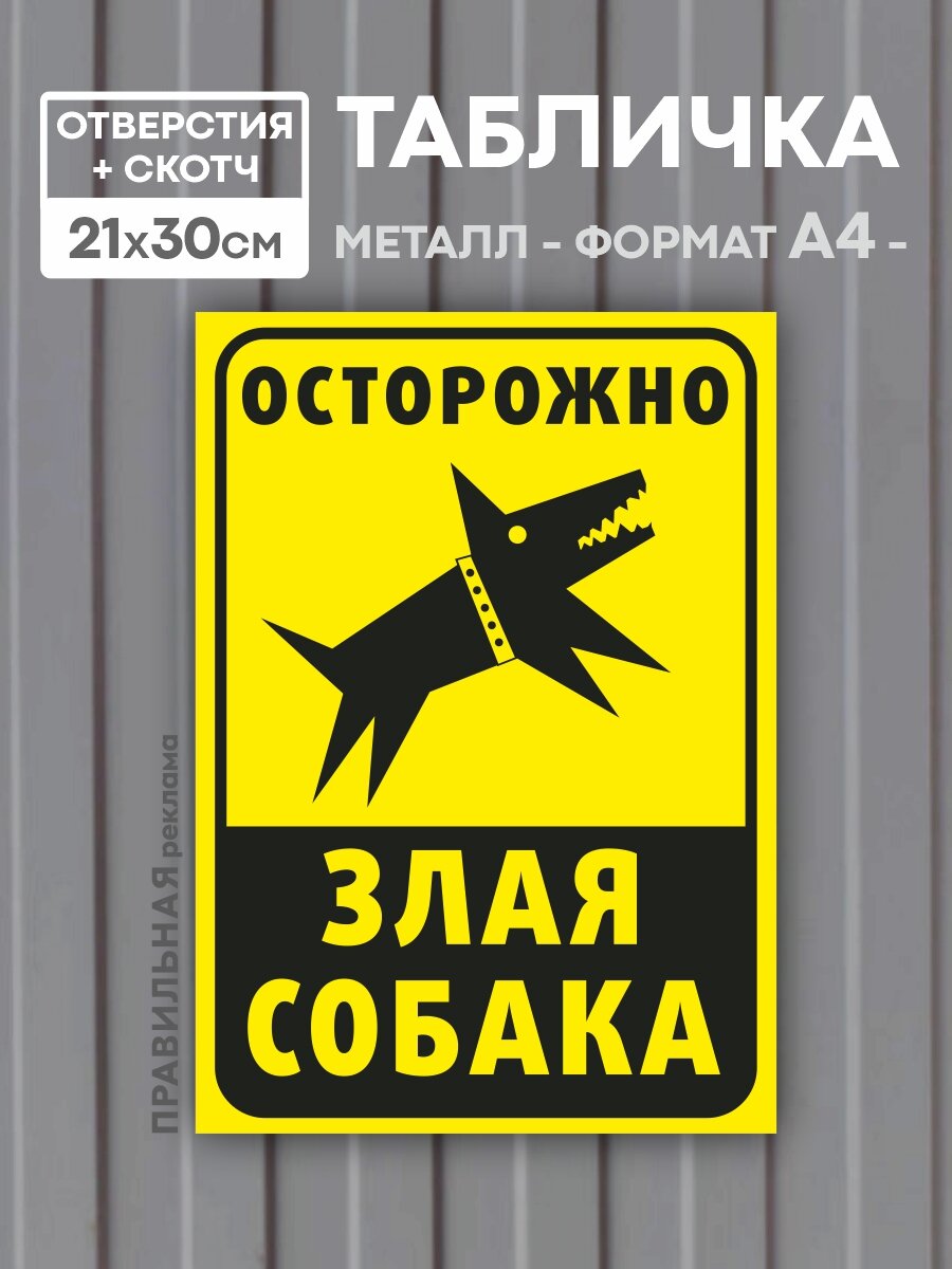 Табличка алюминиевая "Осторожно злая собака" 21х30 см.