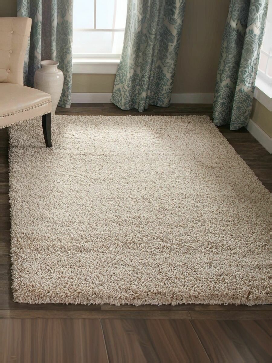 Ковер Бело-бежевый 0.8 х 1.5 м мягкий пушистый с высоким ворсом на пол для комнаты Белка Фьюжн 42104_48123