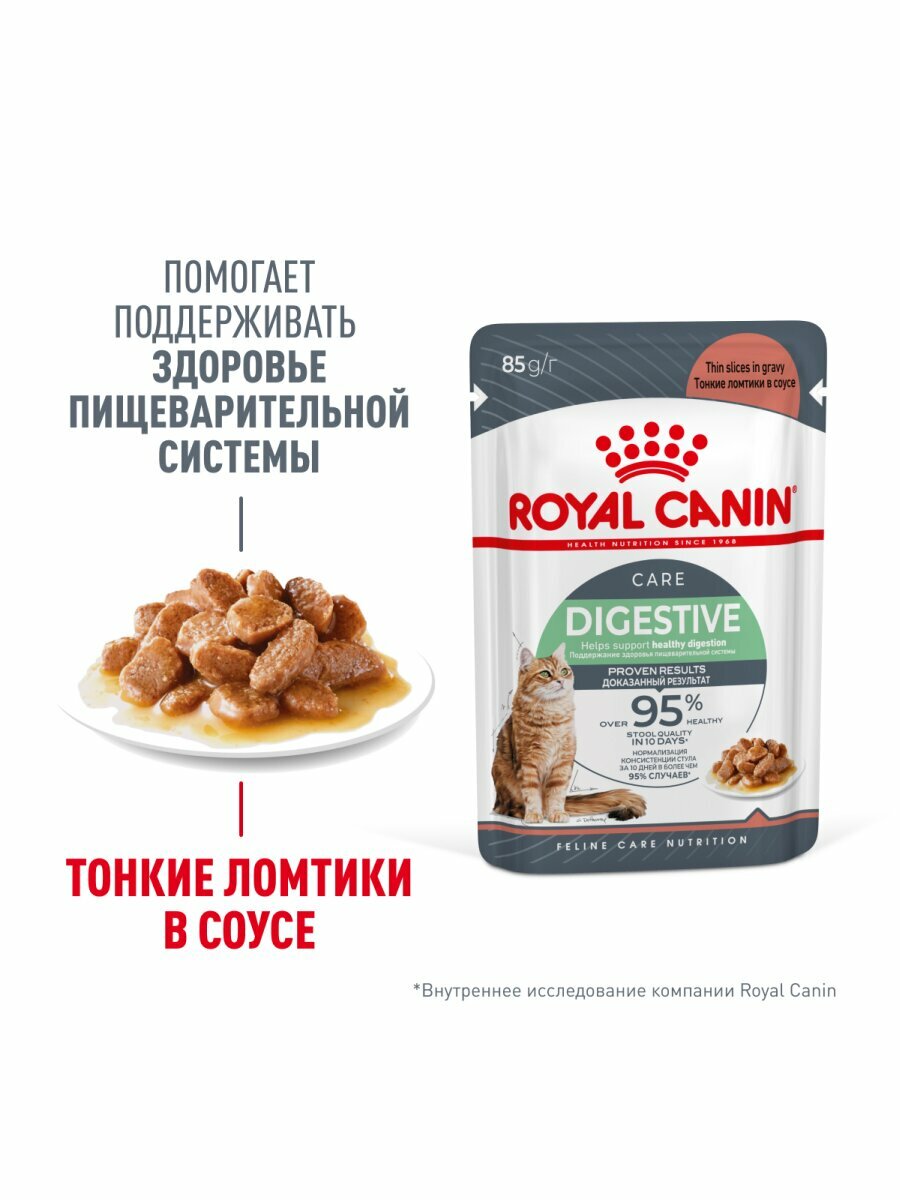 Влажный корм Royal Canin Digestive Care пауч для кошек с чувствительным пищеварением (кусочки в соусе) Птица, 85 г х 28 шт. — фото 1