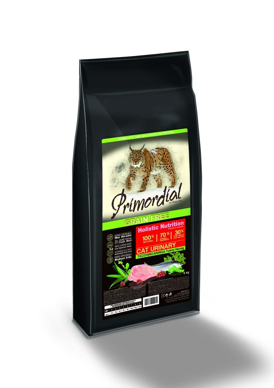 Сухой корм для кошек Primordial с МКБ, с индейкой и сельдью, 6 кг