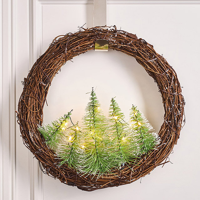 Венок с лампочками Sherwood Forest 24 см 15 теплых белых LED ламп на батарейках IP20