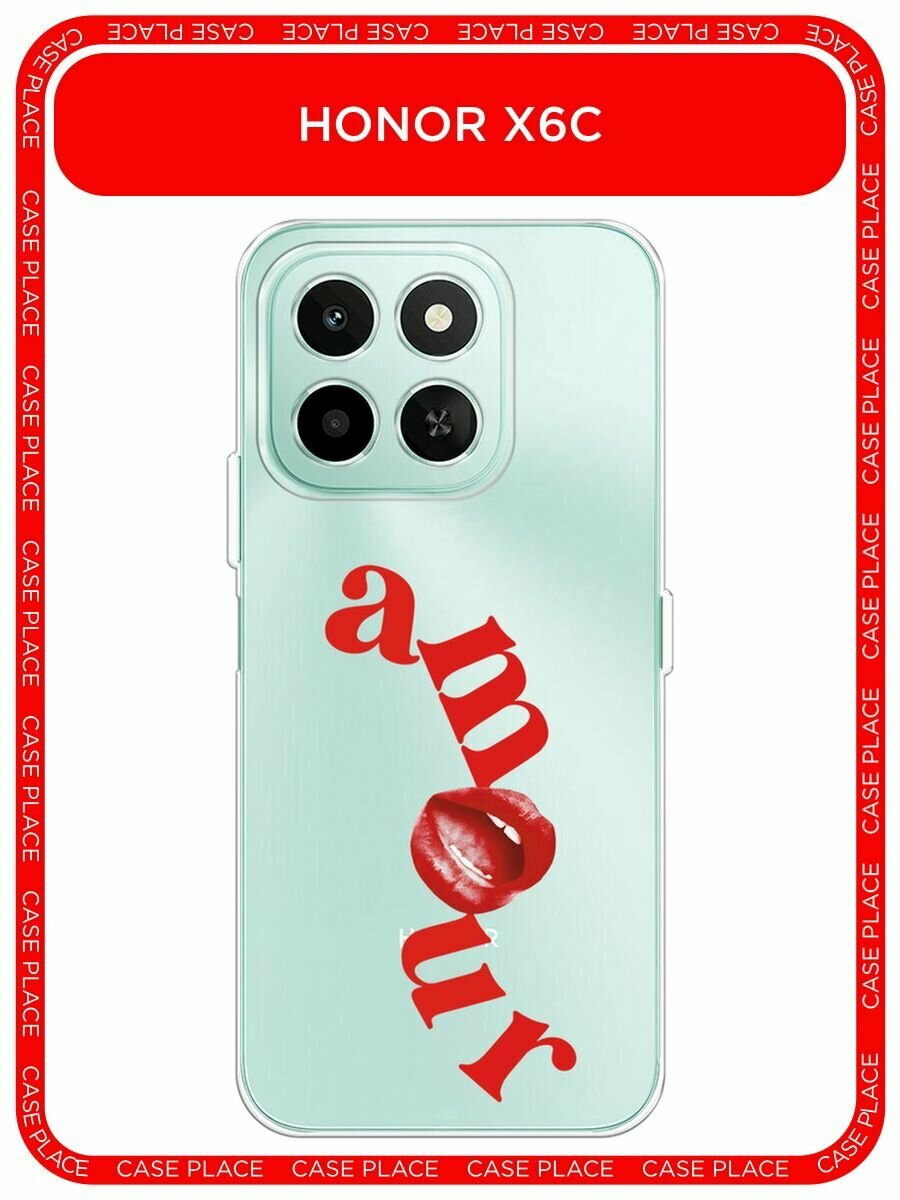 Чехол на Honor X6c / Хонор X6c с принтом "Amour lips - 14 февраля", прозрачный