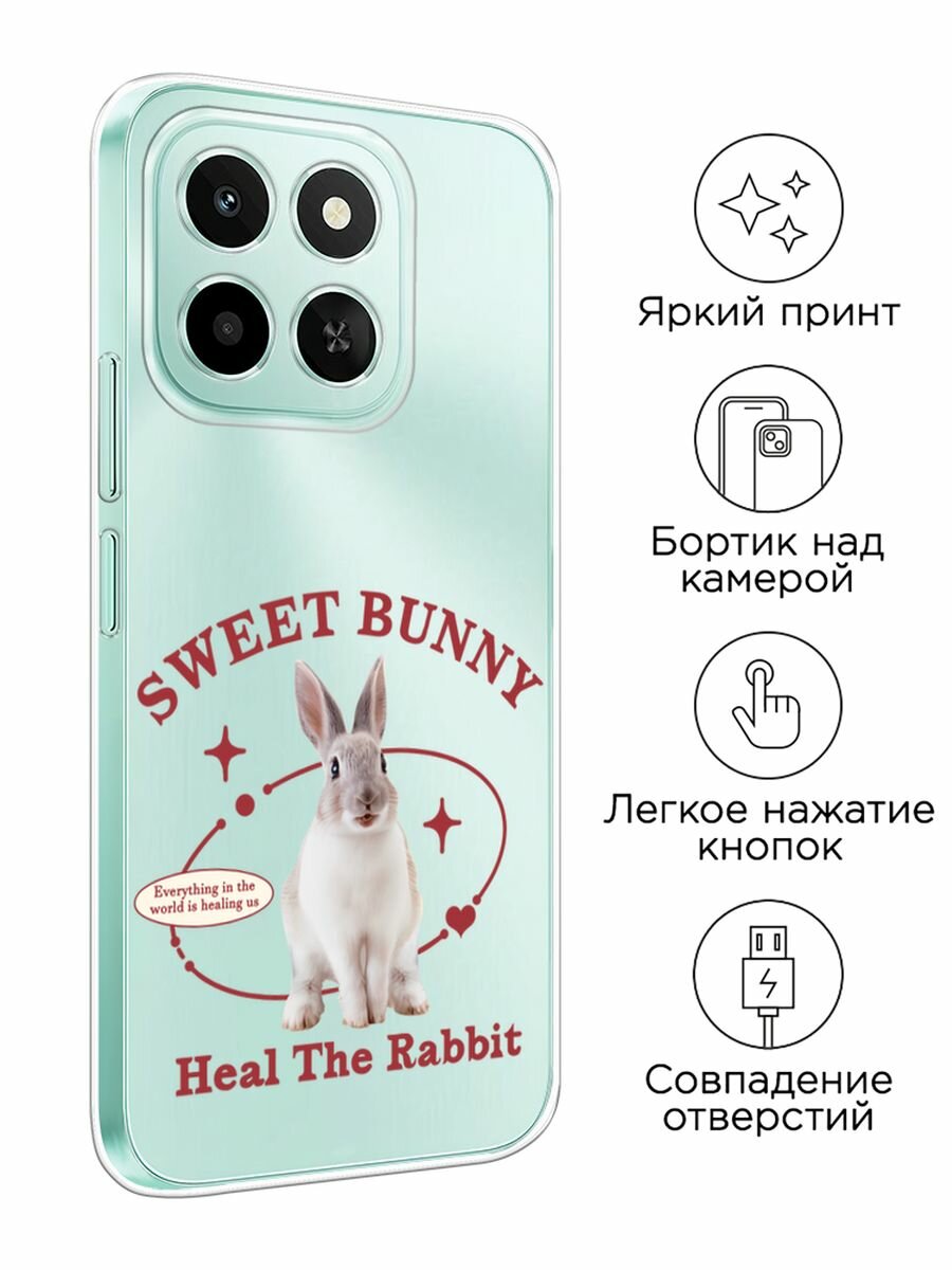 Чехол на Honor X6c / Хонор X6c с принтом "Heal the rabbit", прозрачный — фото 1